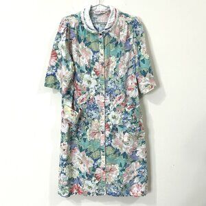 VTG MODELS COAT Robe L XL Floral Snap 3/4 Sleeve House Dress Cottagecore